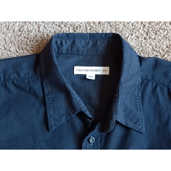 Pronto Uomo Button Up Shirt Men's Size 2XL Western Textured Print Black - Picture 2 of 9